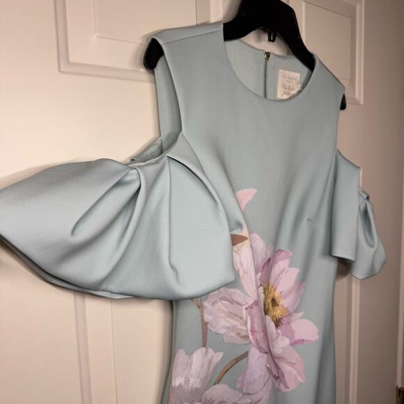 TED BAKER BODYCON FLORAL DRESS SLEEVELESS DROP SLEEVES WOMEN’S SIZE 0 (US 2) - Picture 4 of 8